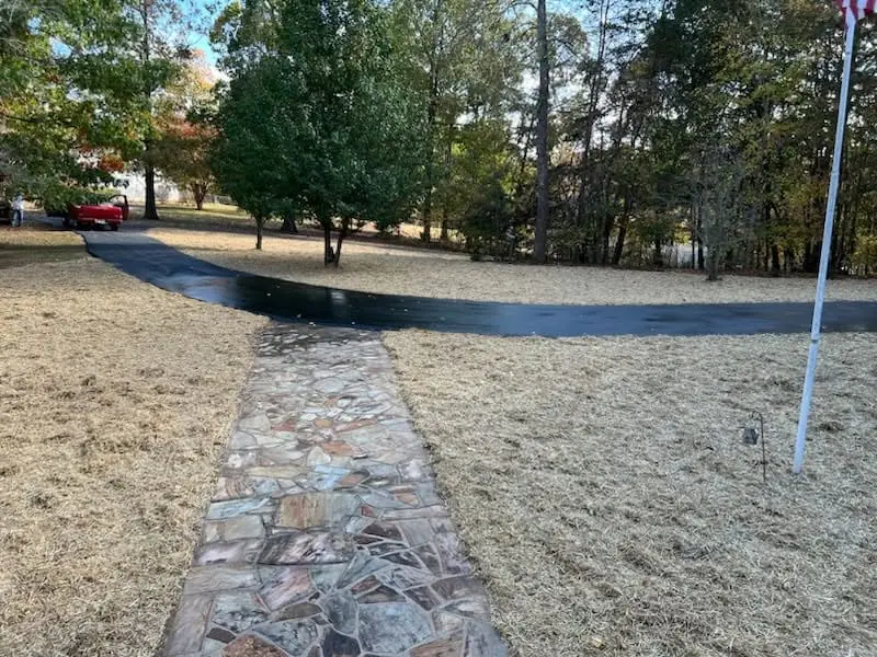 New lawn installation around a residential property and walkway